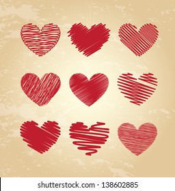 striped red  hearts over vintage background vector illustration