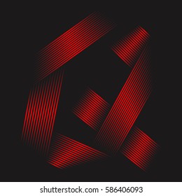 Striped red letter Q. 
