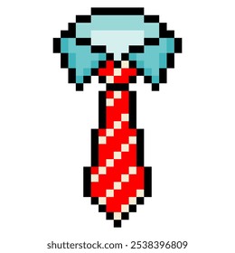 Striped red necktie collar in pixel art style