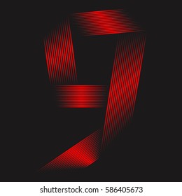 Striped red number 9. 