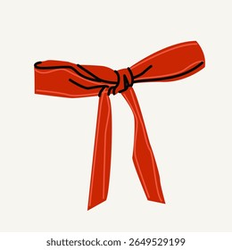 Striped red ribbon bow illustration isolated on white background. Minimalist graphic design. Gift wrapping and holiday decoration concept for design and print.