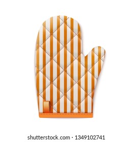 Striped Red Textile Cooking Glove Isolated On White Background. Top View. 3d Photo Realistic Vector Illustration 