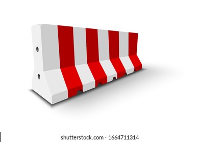 Striped red and white concrete or plastic barriers blocking the road. Vector illustration.