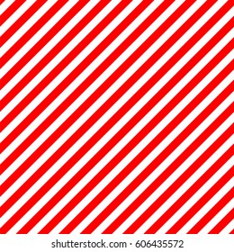 Striped red and white diagonal pattern. Warning background for hazardous elements. Repeating seamless vector pattern. Equal intervals between the bands.