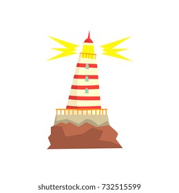 Striped red and white lighthouse cartoon vector Illustration