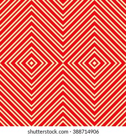 Striped red white seamless pattern. Abstract repeat angular lines texture background. Tileable pattern with symmetric geometric ornament. Vector illustration