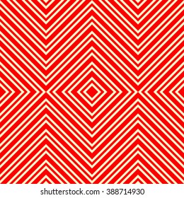 Striped red white seamless pattern. Abstract repeat angular lines texture background. Tileable pattern with symmetric geometric ornament. Vector illustration