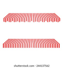 Striped red and white shop window awning vector set isolated