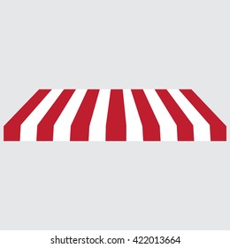 Striped red and white shop,store window awning vector icon. Striped awning, canopy