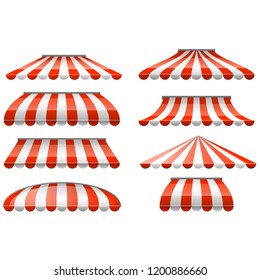 Striped red and white sunshade awning - cafe and shop awnings, outdoor tent sunshade with scallop