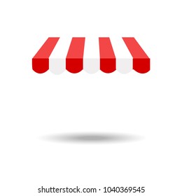 Striped red and white sunshade for shops, cafes and street restaurants