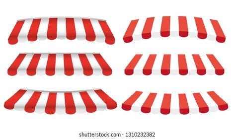 Striped red and white sunshade for shops, cafes and street restaurants