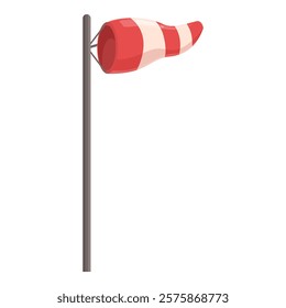 Striped red and white windsock is attached to a tall metal pole, indicating the direction of the wind