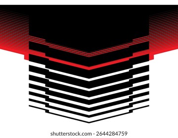 Striped red-black arrow made of thick lines with a transition. Speed ​​pattern. Sports design element for a car body, boat, motorcycle, sportswear, toy. Vector background. Pointer, flag, pennant.