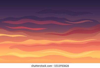 Striped red-black evening sky at sunset. Vector illustration.