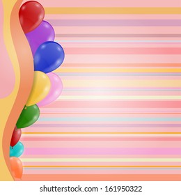 Striped retro background - birthday invitation - with balloons