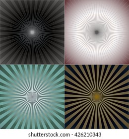 Striped retro background with radiating rays. Burst vector background, retro background design.