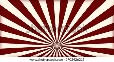 Striped retro circus banner empty central space for headline. Vintage design for poster template, magic show, theatre, attractions,carnival events. Horizontal vector illustration dark red beige colors