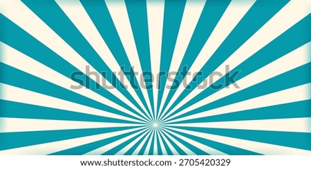 Striped retro circus banner empty central space for headline. Vintage design for poster template, magic show, theatre, attractions, carnival events. Horizontal vector illustration blue beige colors