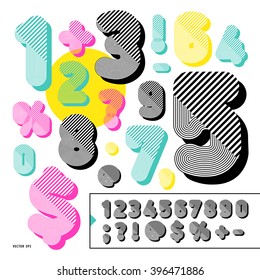 Striped retro style graphic numbers, stylish design figure. Great for use at retro style posters and graphic designs. Vector illustration