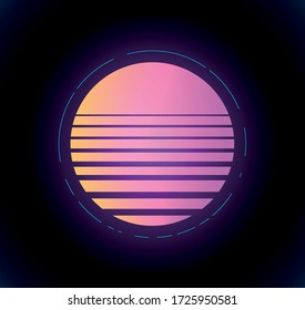 Stripte Retrowelle Sonne im Stil der 80er Jahre. Vector Illustration der Retrowelle.