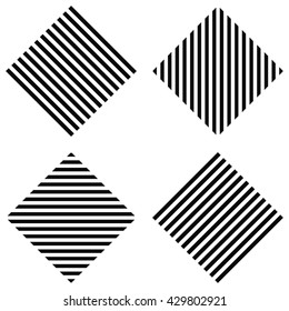 striped rhombus - horizontal stripes, vertical stripes, diagonal stripes in the square, for print or design