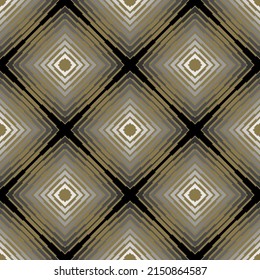 Striped rhombus seamless pattern. Modern abstract geometric shiny background. Repeat ornamental vector backdrop. Rhombus frames, stripes, lines. Beautiful elegant rhombus ornaments. Endless texture.