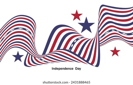 Striped ribbon of blue and white red stripes with white stars, Independence Day, America symbols, patriotism, poster, banner