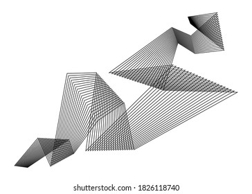 Striped ribbon made of thin broken black lines on a white background. Trendy vector pattern