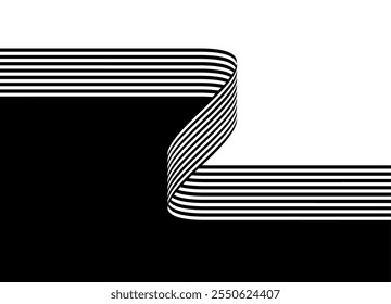 Striped ribbon. Vector pattern of parallel lines. Design element in retro style. For car decor, advertising, sportswear. Transition from black to white