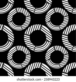 Striped ring in monochrome pattern, seamless vector background.