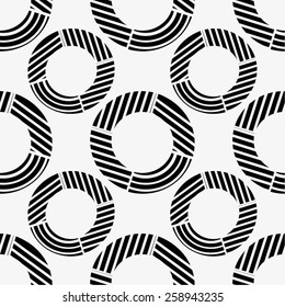Striped ring in monochrome pattern, seamless vector background.