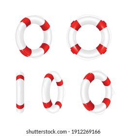 Striped rings of rescue lifebuoy, realistic vector illustration isolated on white background. Template of lifebuoy of survival on water and life saving equipment.