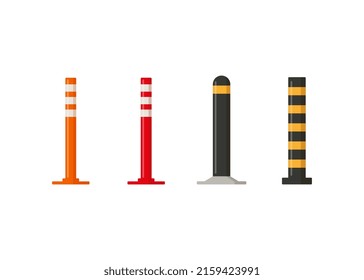 Striped road signs in form of plastic poles for road closure and emergency highway repair, flat vector illustration isolated on white background. Traffic warning signs.