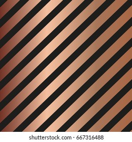 Striped rose gold vintage pattern on black background. Vector illustration for design. Rose gold abstract wallpaper. Elegant luxury art deco pattern