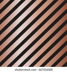 Striped rose gold vintage pattern on black background. Vector illustration for design. Rose gold abstract wallpaper. Elegant luxury art deco pattern