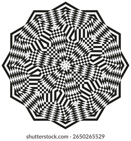 Striped rosette icon. Hypnotic radial pattern. Bold optical Vector. Dynamic stripe vortex.