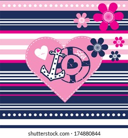 striped sailor pattern with flowers vector illustration