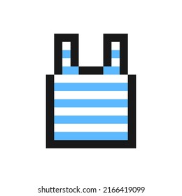 Striped sailor t-shirt icon, white and blue stripes. Vector sign symbol in pixel art design isolated on white background