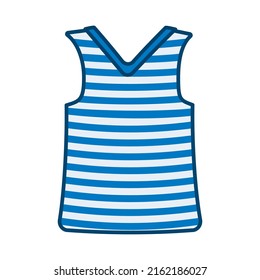 Striped sailor t-shirt isolated on white background.Sea striped sleeveless shirt in light white blue colors.Sea travel element.Marine object. Simple flat style design singlet.Stock vector illustration