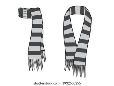 Striped scarfs with fringe. Isolated objects on white background.