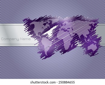 Striped and scribbled purple brochure design with world map