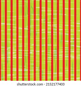 Striped scrim linen weave vector pattern. Seamless backdrop with blended horizontal stripes and random glitch texture. Plaid paint effect in tropical red green. Geometric repeat.