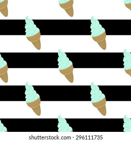 Striped seamless background with ice cream