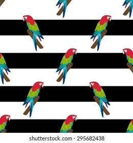 Striped seamless background with parrots