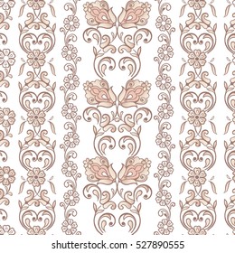 Striped seamless floral pattern in pastel colors. Vintage flowers seamless ornament. Decorative ornament backdrop for fabric, textile, wrapping paper.
