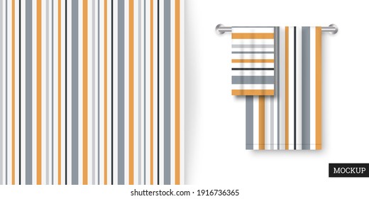 Striped seamless pattern. Abstract background with gray, orange lines. Vector illustration vertical stripes. Repeating texture. Ornament in stripe. Design paper, wallpaper, textile, fabric. Mockup.