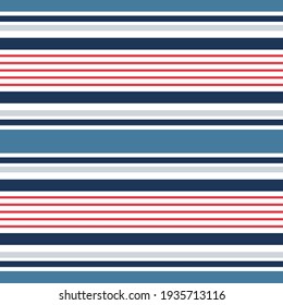 Striped seamless pattern. Abstract background with elegant blue, red lines. Vector illustration horizontal stripes. Repeating texture. Ornament in stripe. Design paper, wallpaper, textile, fabric.