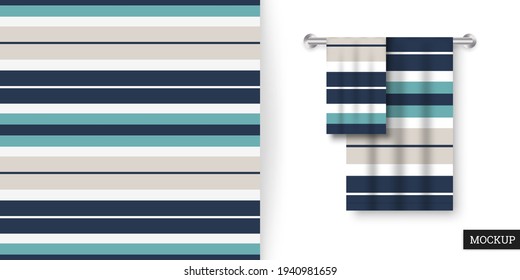 Striped seamless pattern. Abstract background with blue, beige lines. Vector illustration horizontal colorful stripes. Repeating texture. Ornament in stripe. Design paper, wallpaper, textile, fabric. 