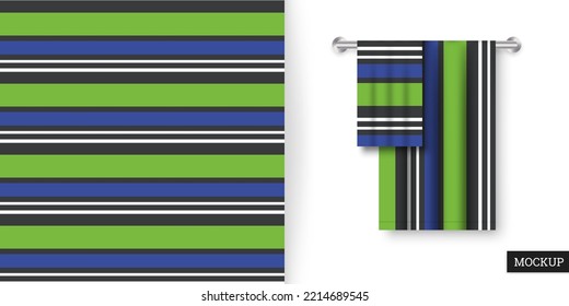Striped seamless pattern. Abstract background with green, blue stripes. Vector illustration horizontal lines. Repeating texture. Ornament in stripe. Design paper, wallpaper, textile, fabric. Mockup.